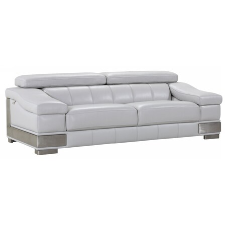 Homeroots 92" Light Gray Italian Leather Sofa With Silver Legs 329621