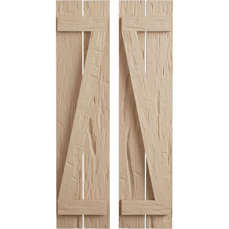 Ekena Millwork Rustic Two Board Spaced Board-n-Batten Hand Hewn Faux Wood Shutters w/Z-Board, 11 1/2W x 26H, PR SHUBSZ11X26HHPR