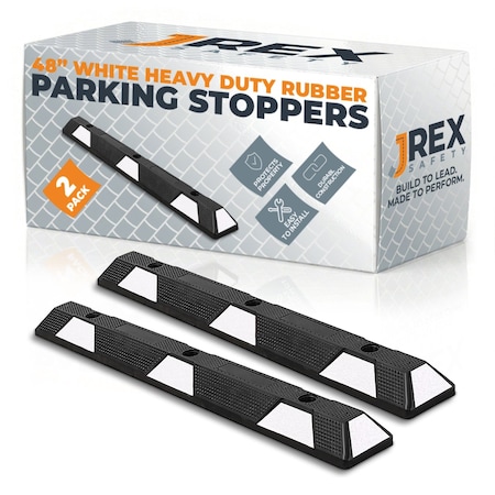 Jrex Safety 48 in Rubber Parking Block Curb Stop, White Reflective Strip, 2PK PBSW-JR-4-2PK