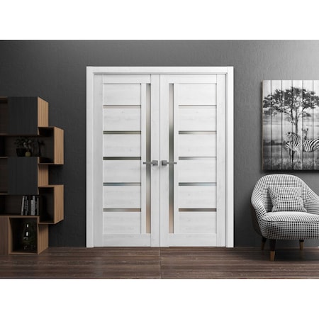 Sartodoors Solid French Double Doors Frosted Glass White 48x84 (2* 24x84) Solid Core Modern Interior QUADRO4088DD-NOR-4884