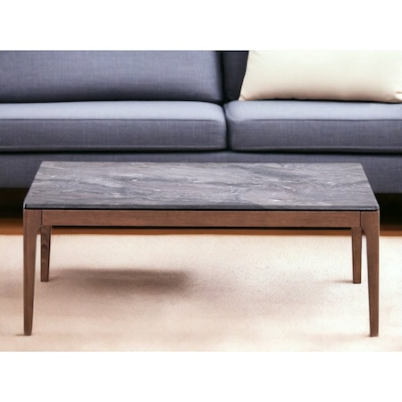 Homeroots 47" Gray and Walnut Stone And Solid Wood Coffee Table 572213