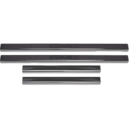 Putco Door Sill Protector, GMC Etching; Black; Stainless Steel; Non-Illuminated; Set Of 95183BPGM-2