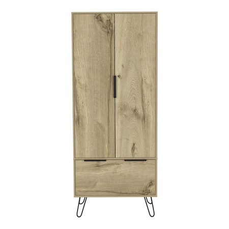 Homeroots 74" Oak Wood Two Door Single Drawer Combo Dresser 478242