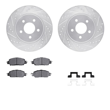 Dynamic Friction Co DFC Rotors-Drilled & Slotted-Silver w/ EURO 5000 Ceramic Brake Pads Incl Hdw 7612-54010