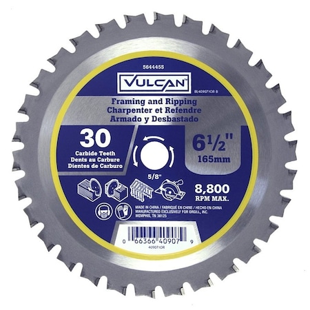 Vulcan 409071OR Circular Saw Blade, 6-1/2 in Dia, 5/8 and 13/16 Diamond in Arbor PTA250487/409071O