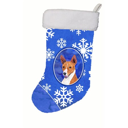 Carolines Treasures 11 x 18 in. Basenji Winter Snowflakes Christmas Stocking SC9387-CS