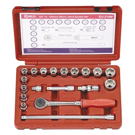 Genius Tools 3/8in Dr. 19 Pieces Metric Hand Socket Set EU-319M