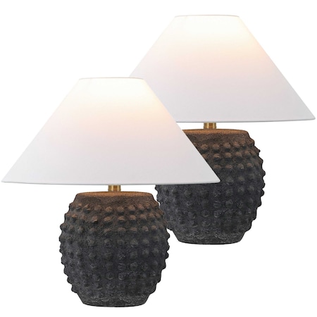 Jonathan Y Effie 18.25" Minimalist Scandinavian Ceramic/Iron Hobnail LED Table Lamp, Matte Black, 2PK JYL5601A-SET2
