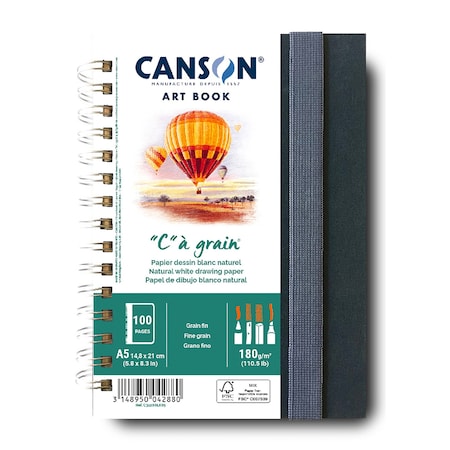 Canson Artist Series C a Grain Drawing Art Book, Fabric Cover, Side Wire Binding, 100 Sheet, 5.8x8.3 inch C31200L009