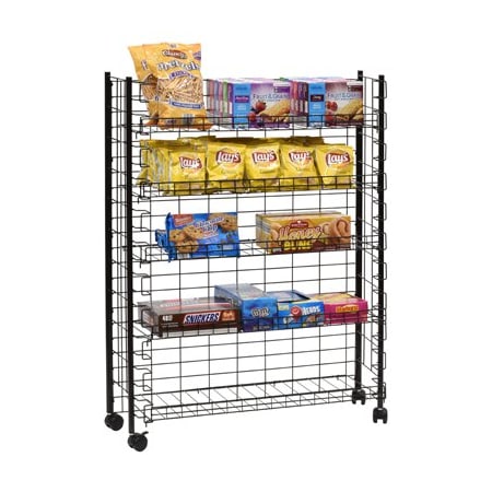 Specialty Store Services Mobile Merchandise Rack With 5 Adjustable Shelves, 36 In X 47 In Retail Floor Display For Snacks, C 2388BK