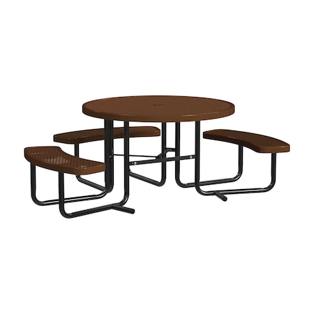 Leisure Craft 46" Round ADA Accessible Outdoor Picnic Table with 3 Bench Seats, Brown T46ROP-ADA-BROWN