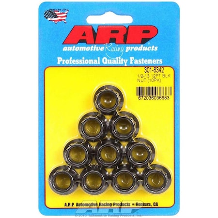 Arp 301-8342 0.5 in.-13 12 Point Chrome Moly Nut Kit, 10PK ARP301-8342
