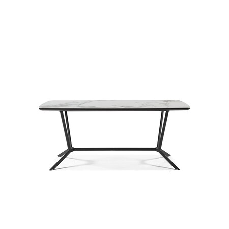 Homeroots 63" Gray White and Black Ceramic and Metal Trestle Base Dining Table 555172