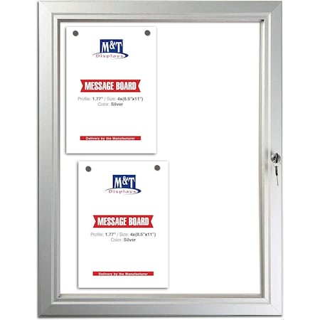 M&T Displays Enclosed Lockable Magnetic Showboard, 4x8.5x11 Inch Silver Aluminum Noticeboard USBN2004A4X2000