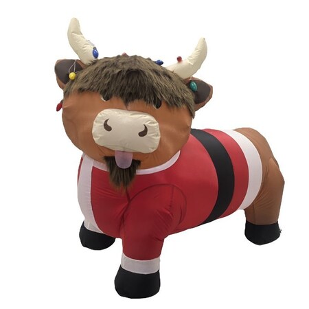 Santas Forest Inflatable Christmas Highlander Cow, 3-1/2 ft H, Polyester, Brown/White 94010