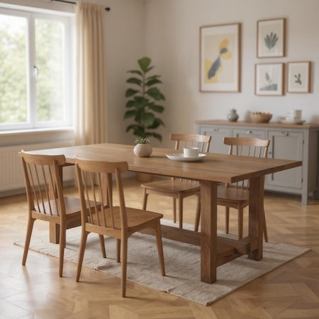 Homeroots 84" Brown Solid Wood Trestle Base Dining Table 604015