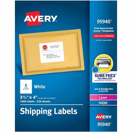 Avery Shipping Labels, Sure Feed Techn, PK1500 95940