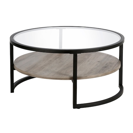 Homeroots 34" Black Glass And Steel Round Coffee Table With Shelf 520926