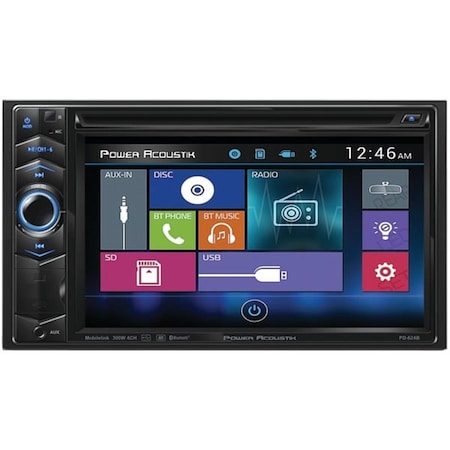 Power Acoustik DoubleDIN InDash LCD Touchscreen DVD Receiver with Bluetooth, Black 6.2 in. PD624B