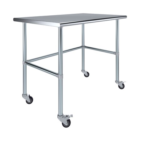 Amgood 30in D x 48in L Stainless Steel Open Base Table, 3in Casters AMG WT-3048-RCB-WHEELS-Z