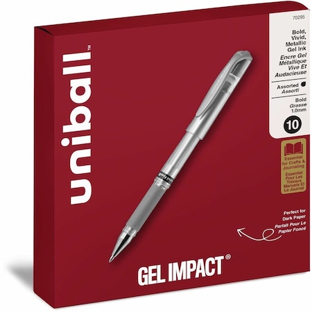 Uniball TM Gel Impact Metallic Ink Pen, 1 mm Bold Pen Point, Assorted Ink, Gel-based, 6PK 70295