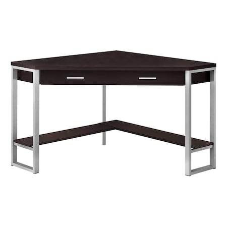 Homeroots 42" Dark Brown and Silver Corner Computer Desk 333555