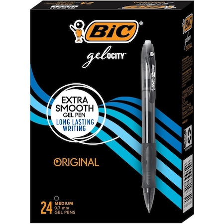 Bic Gelocity Original Retractable Gel Pens, Medium Point 0.7mm, Black, 24PK RLC241-BLK
