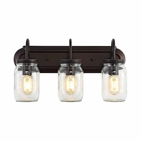 Jonathan Y Gaines 19.3" 3-Light Farmhouse Industrial Iron Mason Jar LED Vanity, Oil Rubbed Bronze/Clear JYL7801A