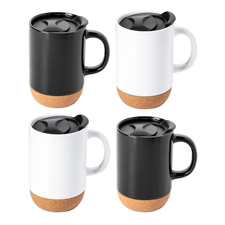 Gibson Home Modani 4 Piece 16.5 Ounce Stoneware Travel Mug Set with Lid and Cork Base 135280.01