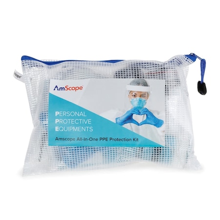 Amscope Multifunctional All-in-one 50+piece Personal Protection Equipment Kit for Business, Travel, Office an PPE