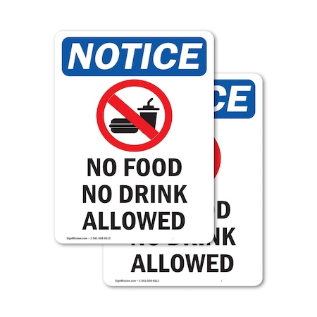 Signmission No Food No Drink Allowed Sign With Symbol, 12 in W x Rectangle, Vinyl Decal OS-2PACK-NS-D-1218-V-14565