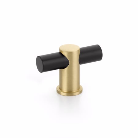 Schaub Fonce Cabinet T Knob Matte Black and Satin Brass Finish 421-MB/SB