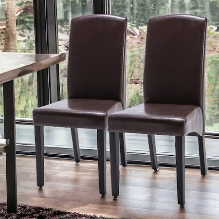 Homeroots Set of Two Brown And Black Upholstered Faux Leather Dining Parsons Chairs 546389