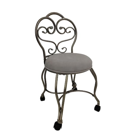 Homeroots 18in Cream and Silver Microfiber and Metal Upholstered Round Bench 733248