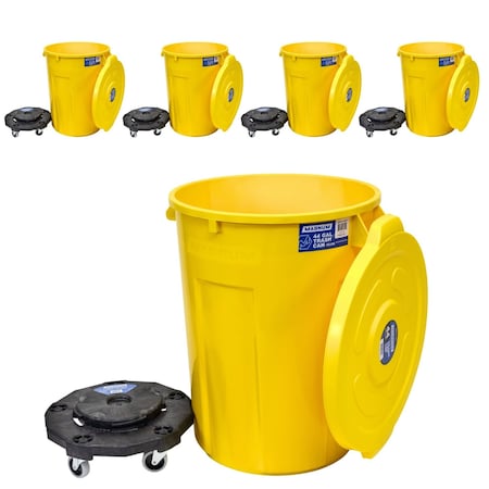 Magnum Tool Yellow 44 Gallon Trash Can Set, Trash Can, Quiet Dolly, and Reinforced Lid, 5 Set CMTC-CLD0-44Y05