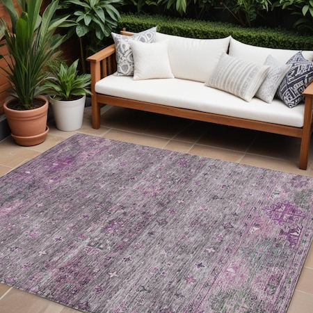 Homeroots 10' X 14' Purple And Gray Floral Washable Indoor Outdoor Area Rug 606211