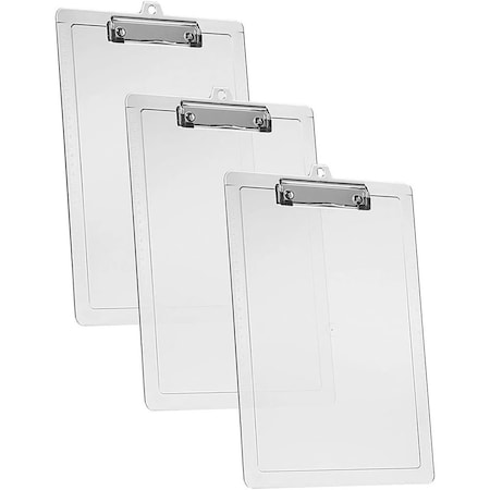 Acrimet 3 Pack Clipboard Letter Size A4 Low Profile Clip & Side Rulers, Durable Plastic - Crystal, 3PK 134.3
