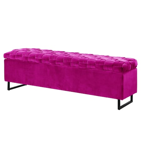 Homeroots 16" Fuchsia Upholstered Velvet Bench with Flip top 530662