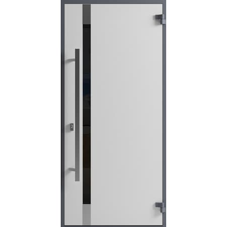 Vdomdoors Front Exterior Prehung Steel Door Ronex1011 Grey Stainless Inserts Entry Metal Modern Painted RONEX1011EXD-GRE-W36 x H80-LH-I