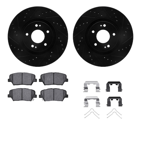 Dynamic Friction Co DFC Rotors-Drilled & Slotted-Black w/ 5000 Advanced Brake Pads Incl Hdw 8512-03004