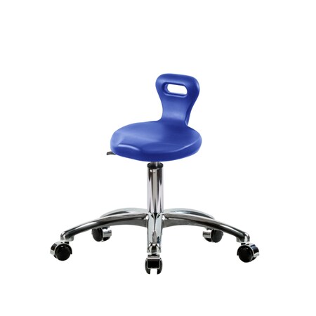 Blue Ridge Ergonomics Polyurethane Serpent Stool Chrome - Desk Height with Chrome Casters in Blue Polyurethane PSPDHSL-CR-CC-BLU
