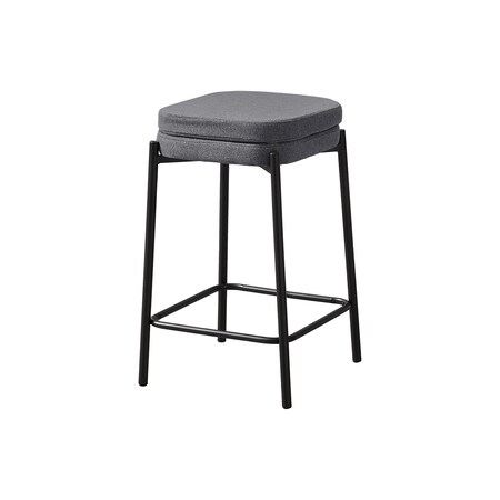 Monarch Specialties Barstool, Counter Height, Kitchen, Grey Fabric, Black Metal, Contemporary, Modern, 2PK I 2226
