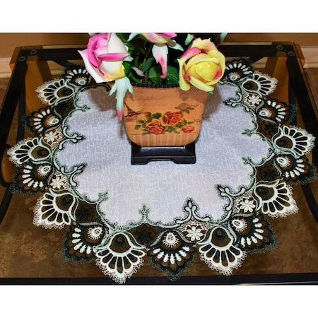 Sinobrite H8139-G-024 24 in. Green European Lace with White Antique Fabric Doily H8139/G-024