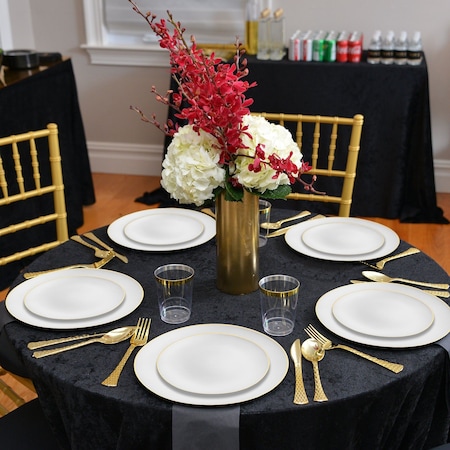 Smarty Had A Party White with Gold Rim Organic Round Plastic Dinnerware Set (120 Dinner Plates+120 Salad Plates), 240PK 930WHGVP-CASE