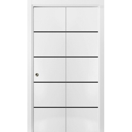 Sartodoors Sliding Closet Bi-fold Doors, Planum 0015 White Silk and Aluminum Strips, Sturdy Tracks Moldings Tr PLANUM0015BF-WS-84 x 96 (2* 42x96)