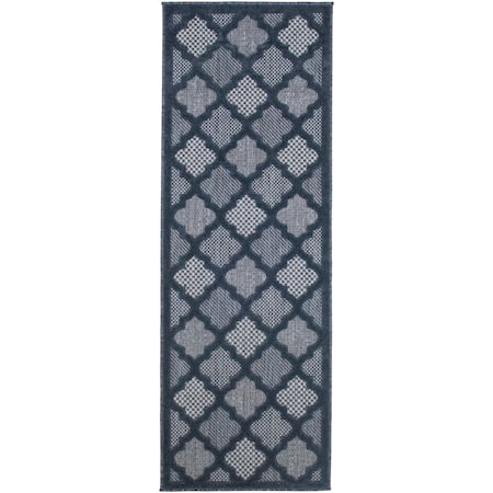 Homeroots 6' Navy Blue And Ivory Geometric Indoor Outdoor Area Rug 556292