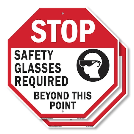 Signmission Stop Safety Glasses Required Beyond, 18 inch X 18 inch, Plastic Sign, 2PK OC-P-2PACK-18-308