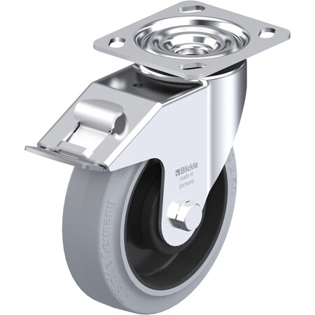 Blickle Swivel Plate Cstr, Solid Rbbr, 6-5/16", Brk, Caster Load Rating Range: Heavy-Duty LE-POEV 160KA-14-FI-SG