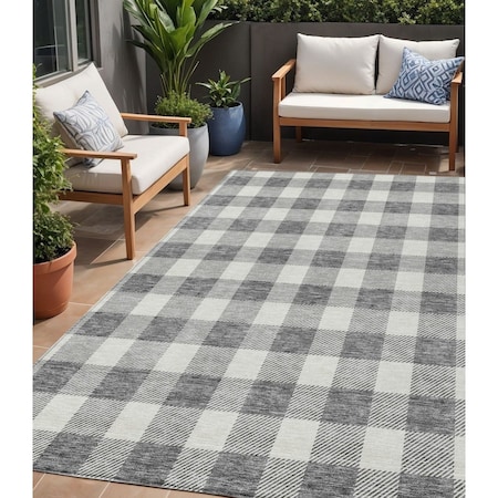 Homeroots 5' X 8' Gray And Charcoal Plaid Washable Indoor Outdoor Area Rug 595398