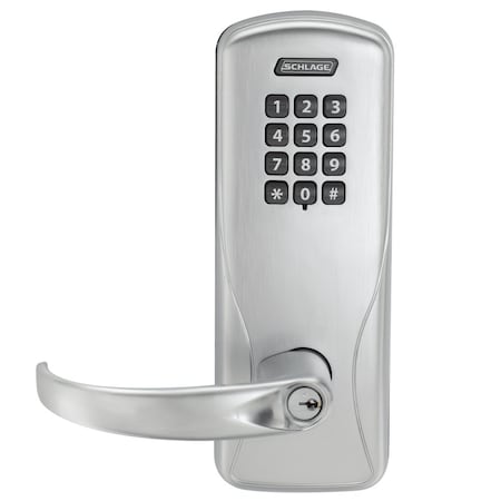Schlage Electronics 6-pin Cylinder, Sparta Lvr, Right Hand, Storeroom, Keypad, Satin Chrome CO100MS70KPSPA626PR